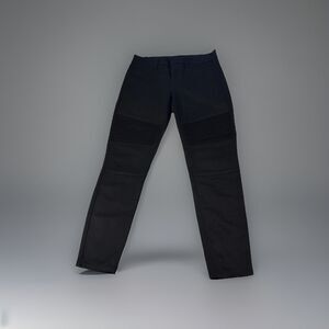 Harper Black Ribbed Knee Biker Slim Straight Pants Cotton Blend Pockets Mid Rise